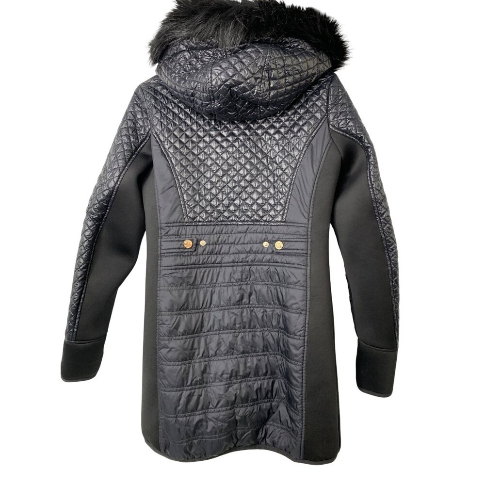 Michael Kors Quilted Knit Panel Puffer Faux Fur Hood Coat S Black RF10476 EUC - Picture 5 of 12